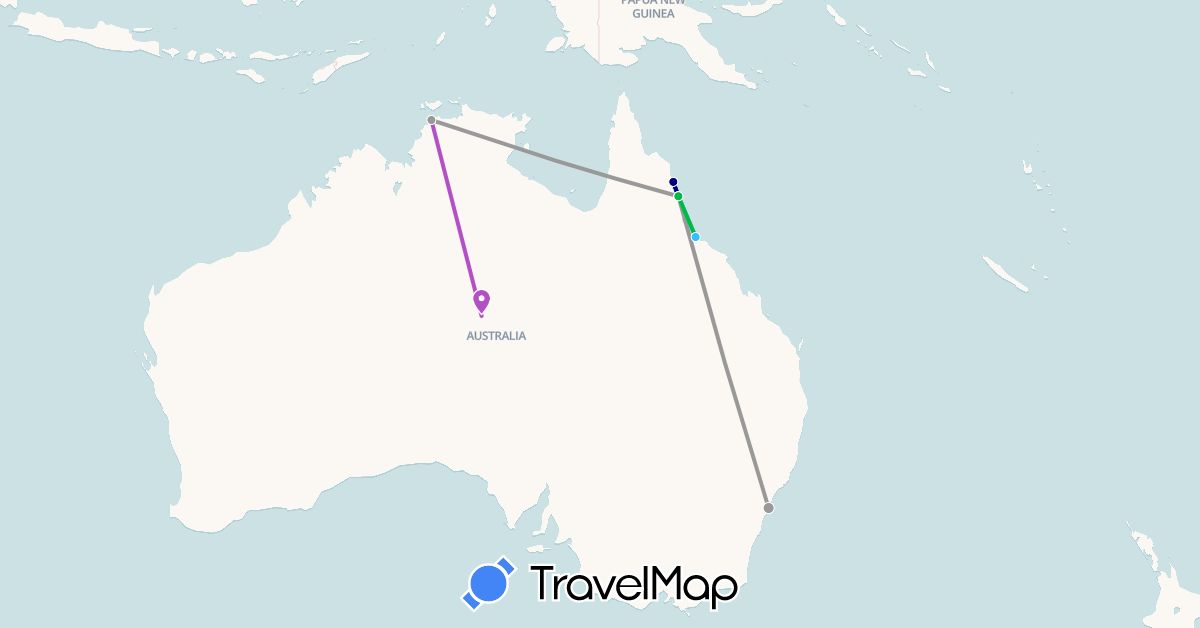 TravelMap itinerary: driving, bus, plane, train, boat in Australia (Oceania)
